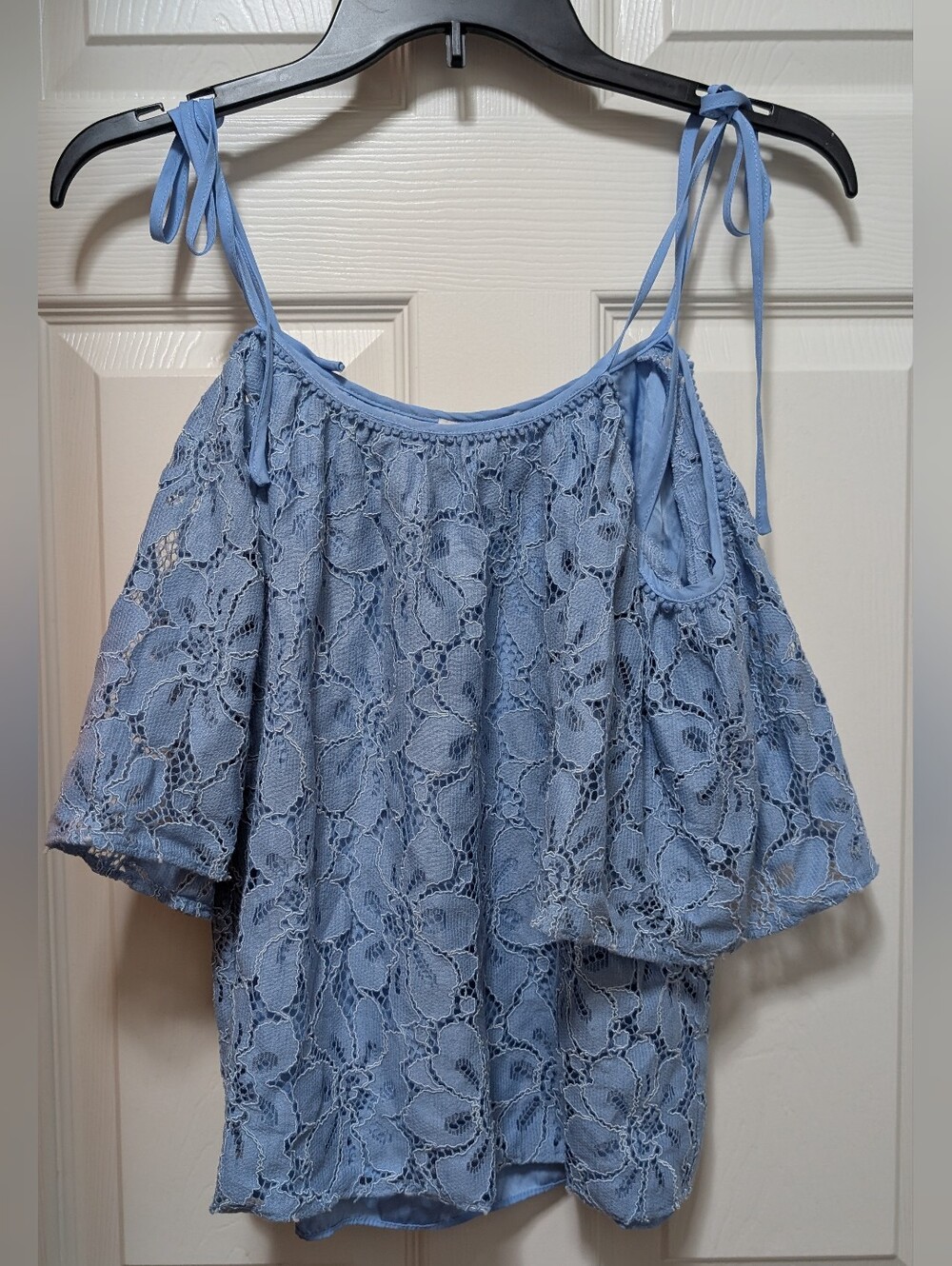 NWT Parker Tessy Crotchet Cold Shoulder Top Lace Blouse Sky Blue Size XS $298